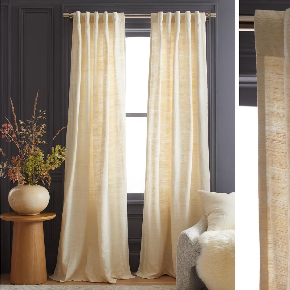 Quince Raw Silk Ivory Curtain Panel 48 x 96